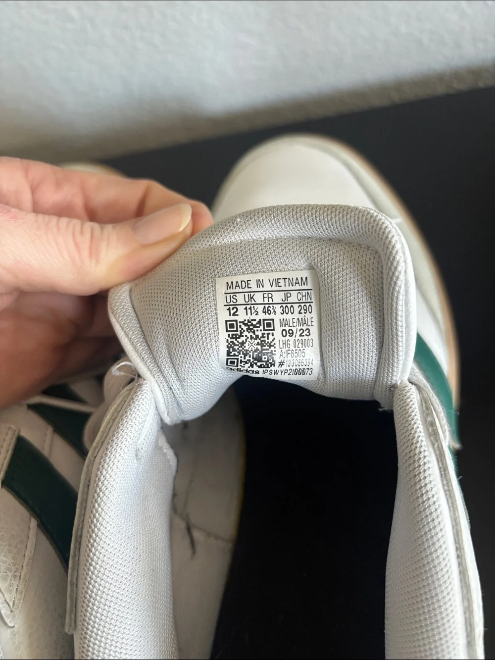 adidas White Low-Top Sneakers with Green Stripes and Gum Sole